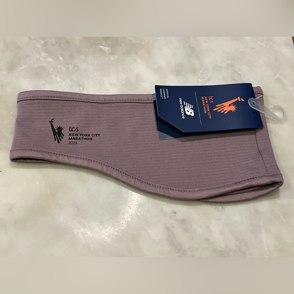 NWT Unisex 2024 NYC Marathon Onyx Grid Fleece Headband - Mauve color